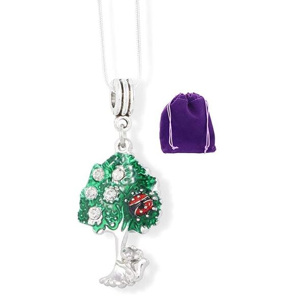 Ladybug in Green Tree with Cat at The Trunk Charm Necklace - Picture 1 of 4